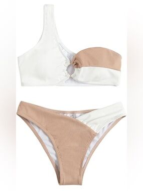 SweatyRocks Two Piece Bathing Suit Color Block One Shoulder Ribbed Bikini